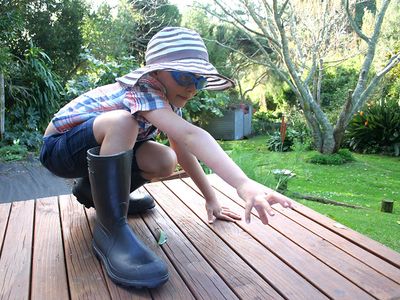 A boy poses as a book character